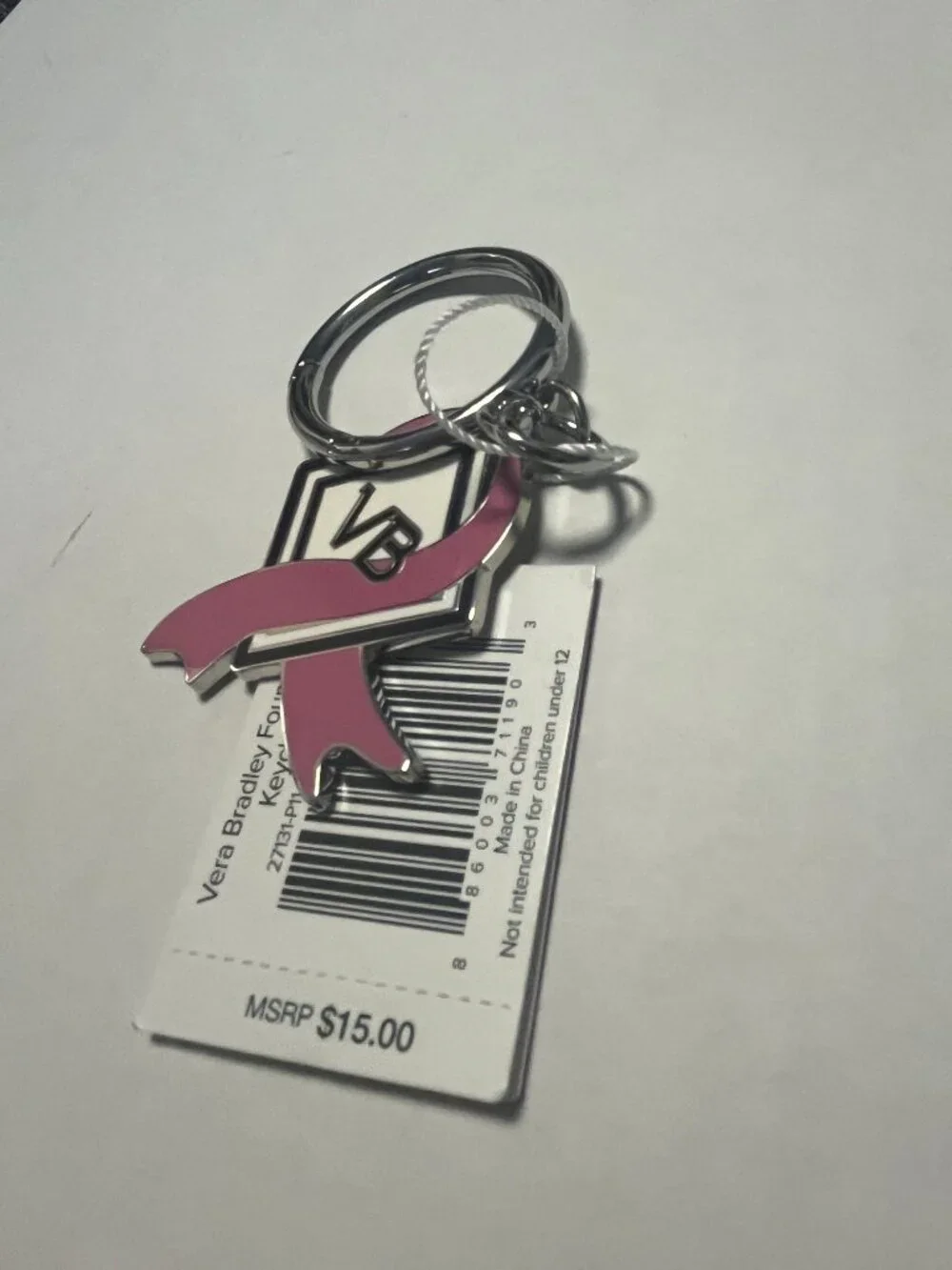 VERA BRADLEY Foundation Breast Cancer Keychain Key fob in pink NWT